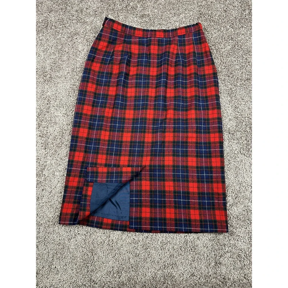 Vintage Pendleton Skirt Womens 10 Red Navy Manson Tartan Wool Plaid Made USA 80s
